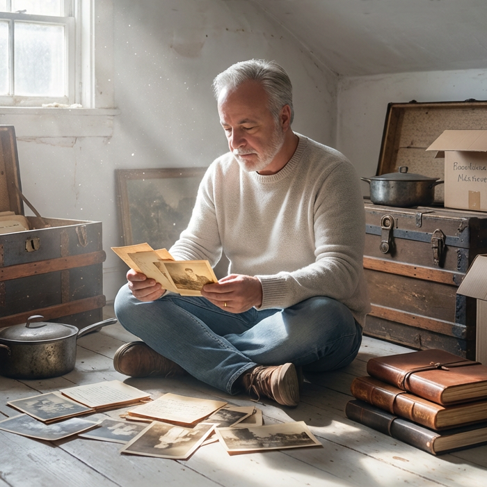 The author is pondering creating absurd fiction from photographs.