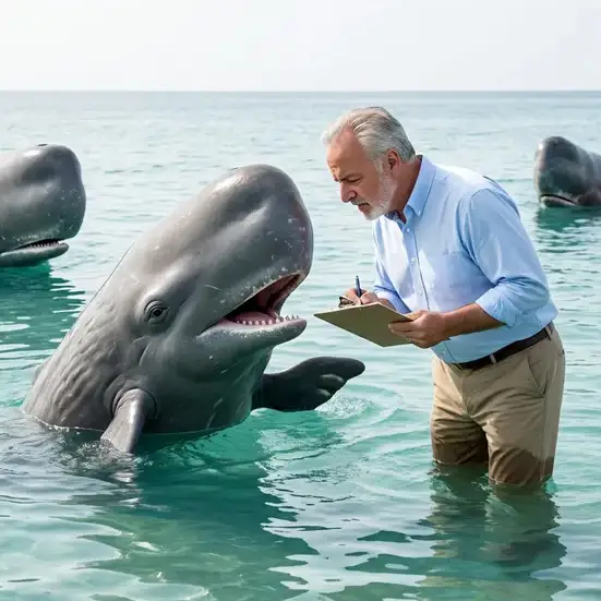 Brian takes notes on sperm whale communication language.
