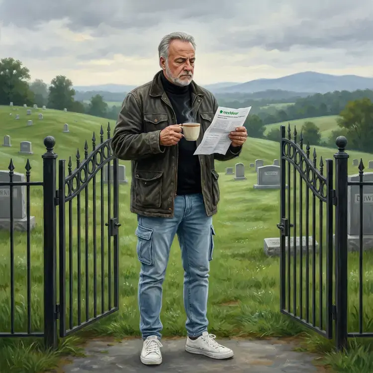 Brian looks at a Nextdoor cremation plot listing